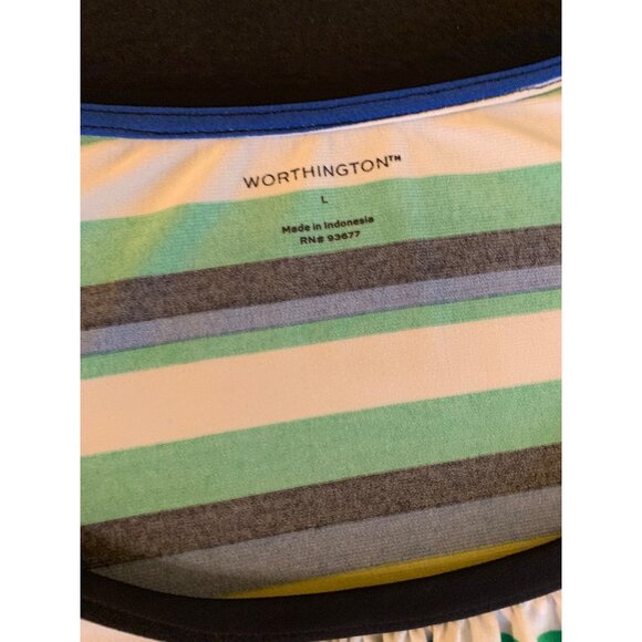 Worthington Womens Multicolor Striped Short Sleeve Top Size Large Polyester - Picture 2 of 8